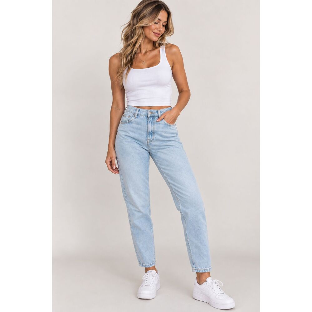New Look Tori Mom Jeans Women’s US 6 Light Blue High Rise Tapered Ankle Denim